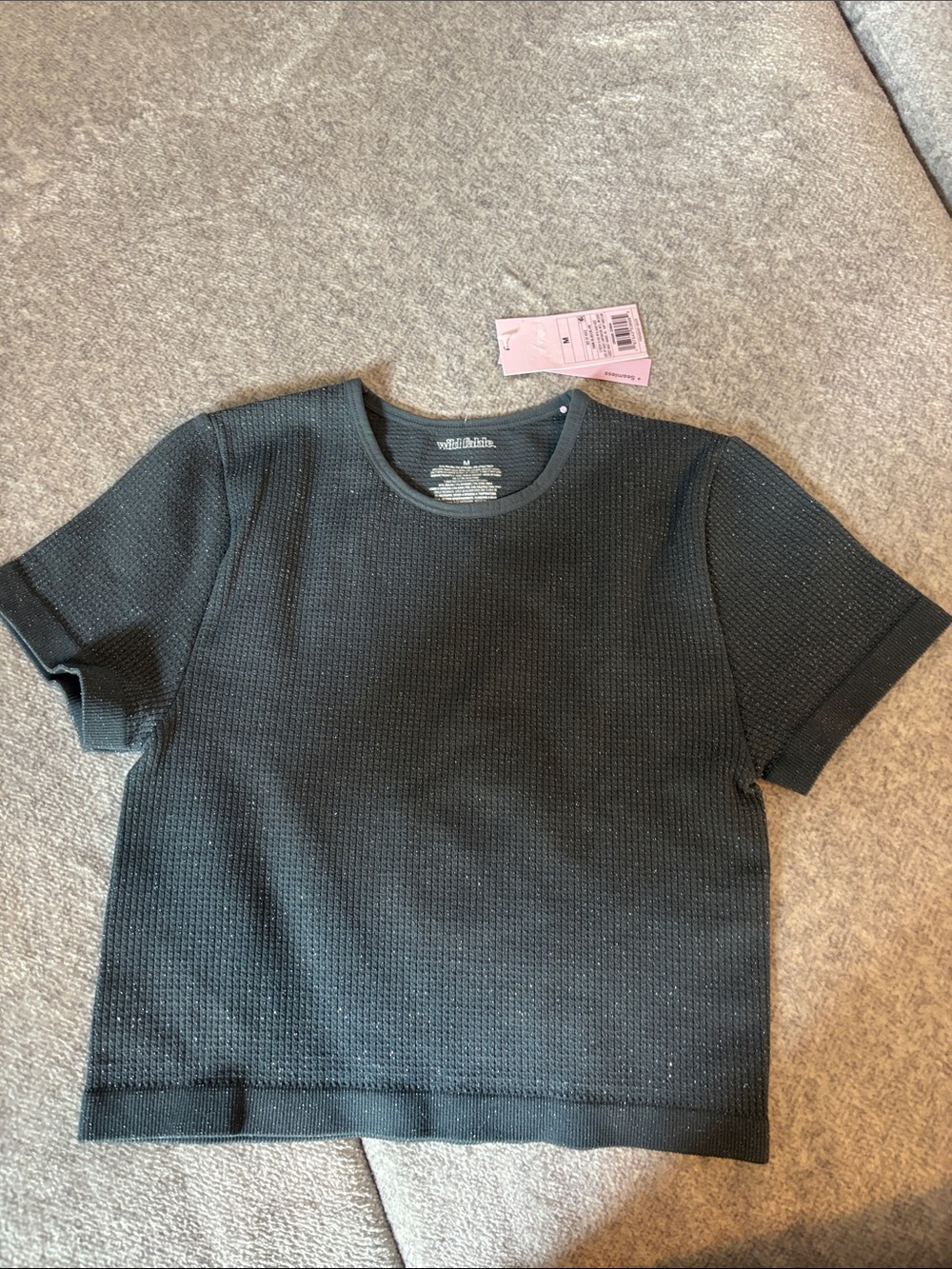 Textured Sparkly Short Sleeve Knit Top - Grey